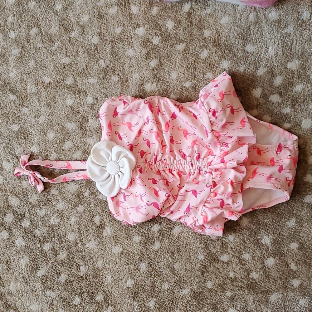 Janie and Jack Pink Flamingo One Piece Swimsuit | 12-18M